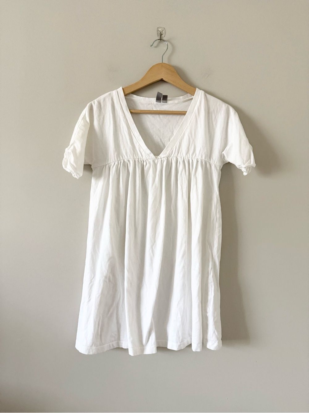 ASOS White V-Neck Babydoll Tunic Short Sleeve Cotton Size 4